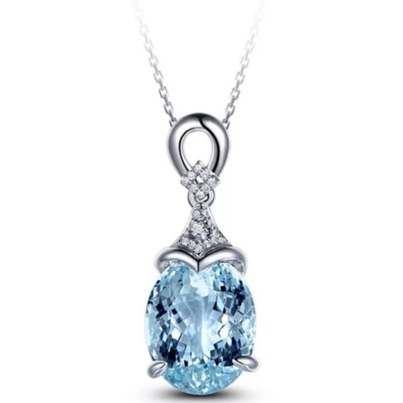 *NEW Silver Blue Topaz Diamond Water Drop Necklace - Picture 8 of 8